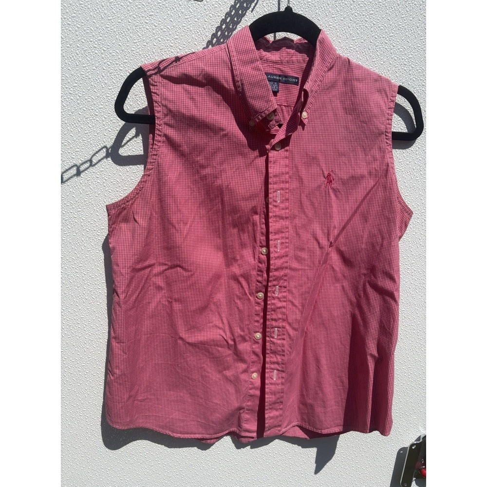 VTG 90s Ralph Lauren Sport Women Sz8 Pink Plaid Sleeveless Button Up 100%Cotton